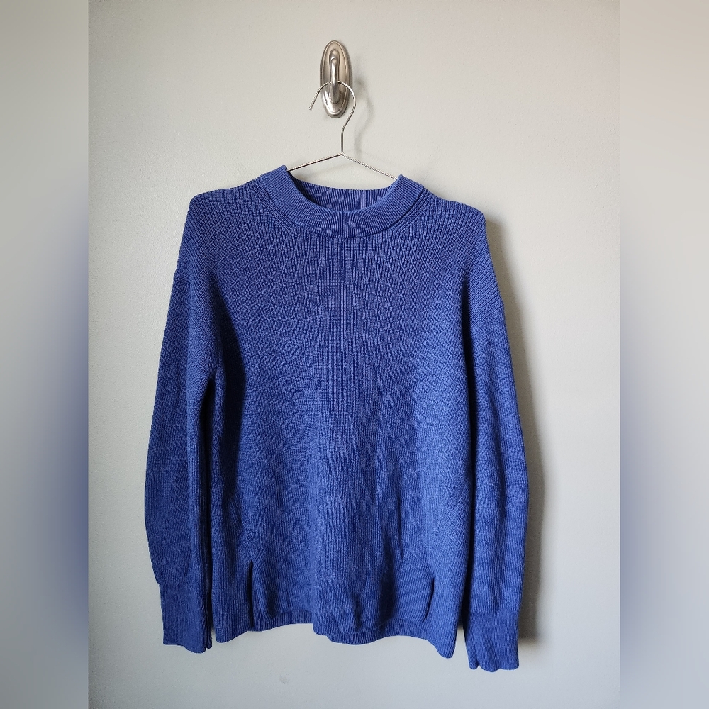 Lululemon Ribbed Crewneck Sweater Blue Merino Wool Blend Women's Size 6